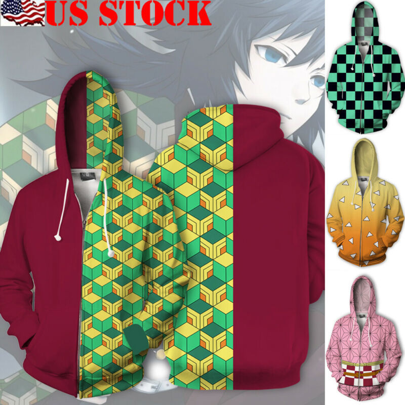 

Cosplay Anime Demon Slayer Kimono Haori Coat Unisex Zip-up Hooded Sweater Coat, Beige