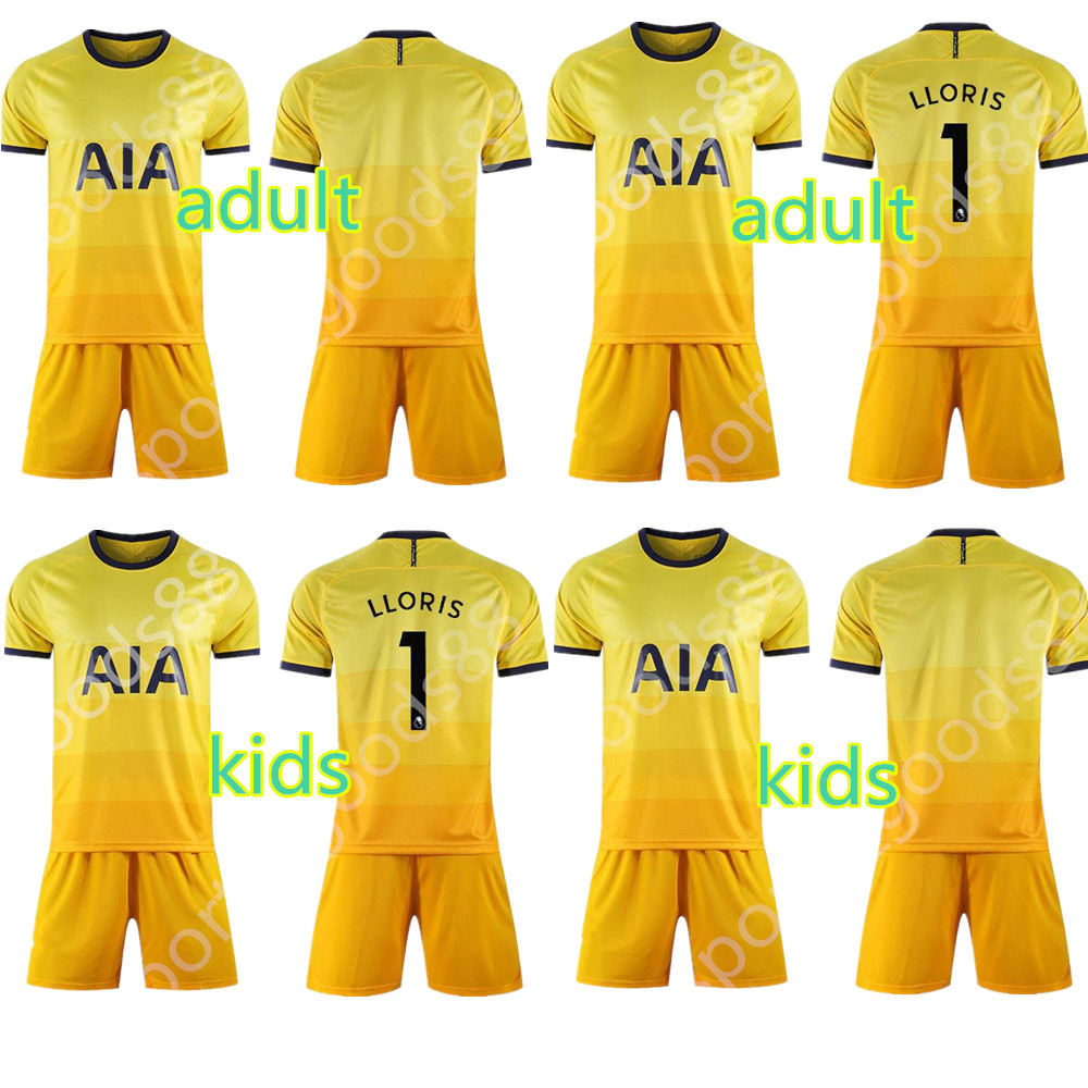 

TOP 2021 2022 Long Sleeve Soccer Jersey Childrens Goalkeeper Football kit 1 LLORIS jerseys Tottenham Home Away sets uniform, Black;yellow
