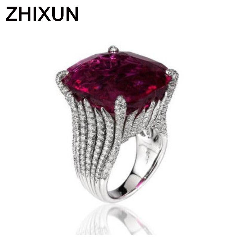 

Cluster Rings Luxury Red Stone Cocktail For Women Gift Fashion Jewelry Bright Cubic Zircon Wedding Band Statement Z5C118