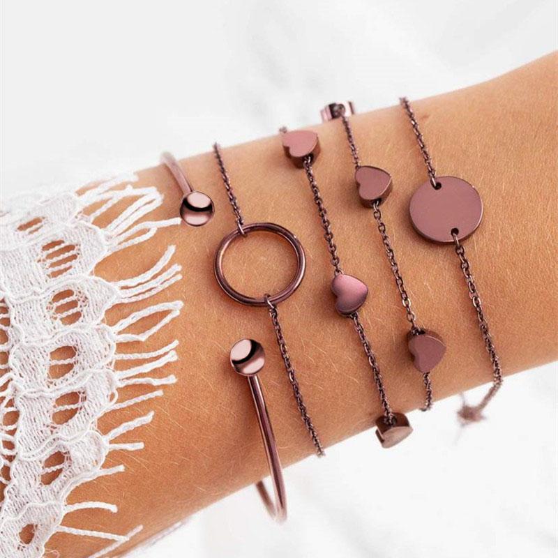 Charm Bracelets Mavis Hare Est COFFEE Bracelet Bangle Set With LOVE Heart CHAIN & CIRCLE Round For Year-image-707213400