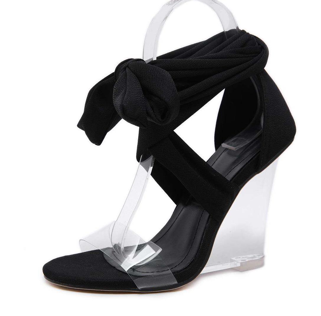 

2021 ankle wrap clear heels luxury designer women shoes gladiator women sandals women platform wedges heels sandals, Black