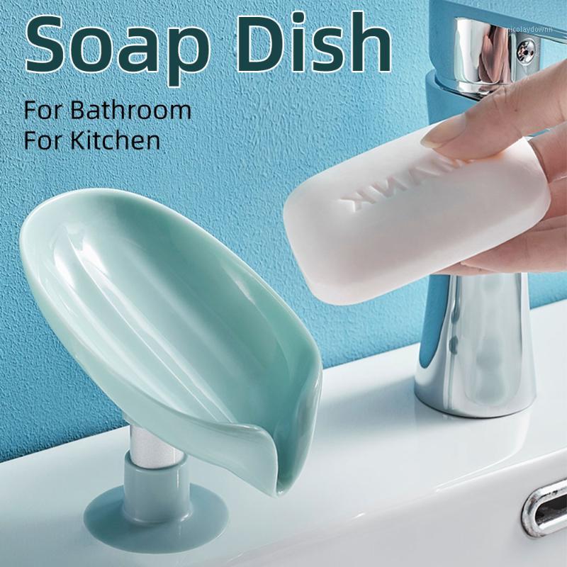 

Soap Dishes Leaf Shape Holder Dish For Bathroom Suction Cup Container Drainage Box Storage Tray Kitchen Accessories