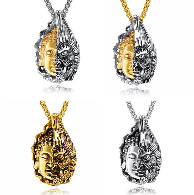 

Tibetan Buddhism Men Necklace Stainless Steel Buddha Demon Religion Jewelry Necklace Pendant Women Amulet Safety Blessing Pray