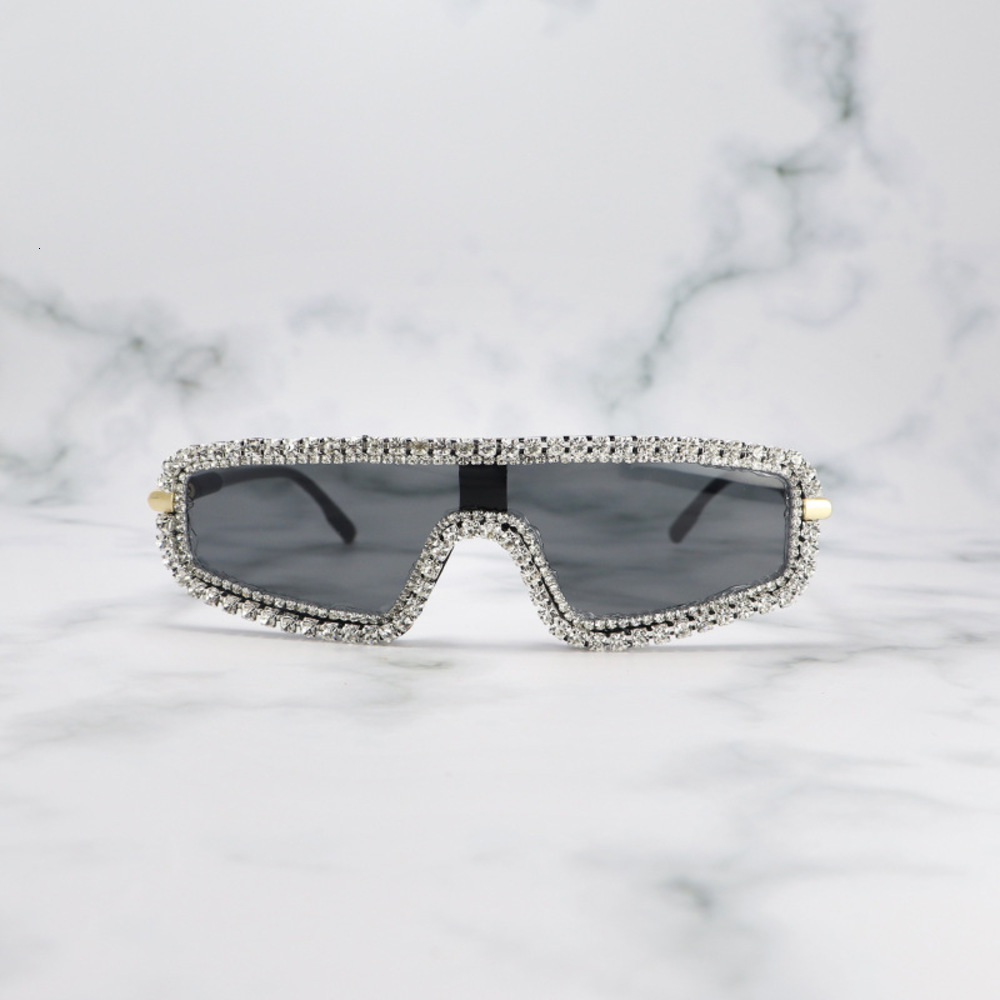 

integrated small frame sunglasses men's and women's Square one-piece Sunglasses with Diamond Fashion, White;black