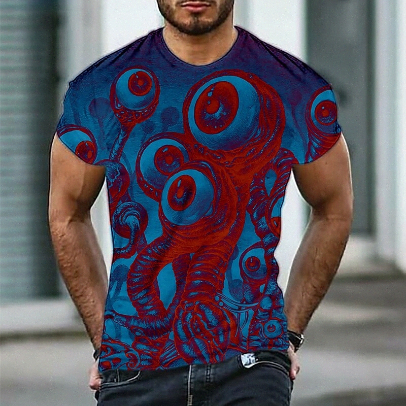 Men's T shirt 3D Print Graphic Eye Crew Neck Daily Sports Print Short Sleeve Tops Casual Classic Designer Big and Tall Blue I7tM#