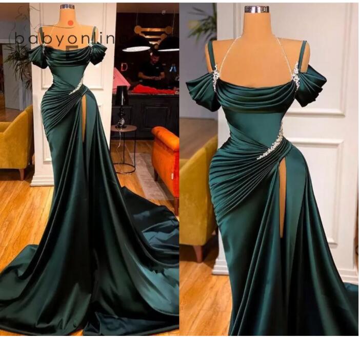 

2022 Elegant Dark Green Mermaid Evening Dresses Stunning Off-the-Shoulder Mermaid Prom Dress Ruffles With High Split Long Vestidos de fiesta Formal BC11179 B0518203, Brown