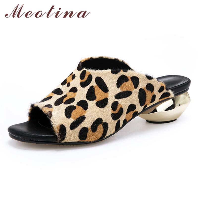 

Slippers Meotina Summer Women Shoes Horsehair Strange Style Heels Fashion Peep Toe Slides Lady Sandals Sliver Big Size 42, Black