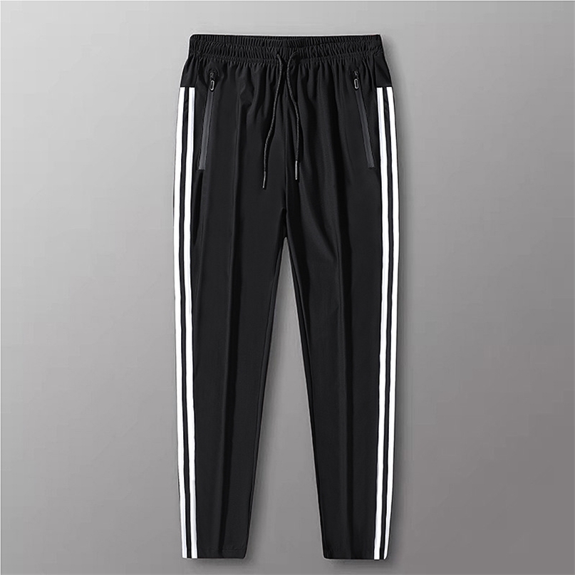 

Casual Pant Men's Joggers Sports Small Feet Trousers Hip-Hop Men Pants Three Bar Black Jogging Pants Men All-match 6xl 211110, Black flat mouth