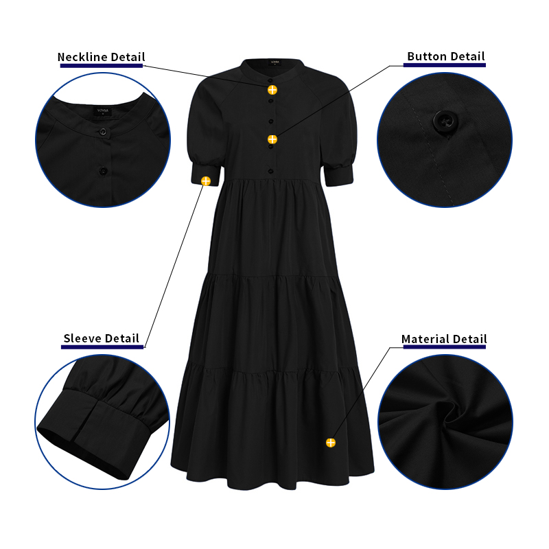 

2021womens summer dress bohemian sundress vonda vintage half lantern sleeve swing party long dress casual robe plus size vestidos, Black;gray
