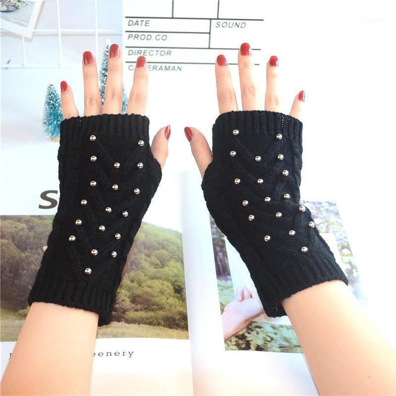 

Five Fingers Gloves Female Half Finger Triangle Knitted Short Arm Sleeve Autumn Winter Wrist Warmers Women Thick Soft Fingerless