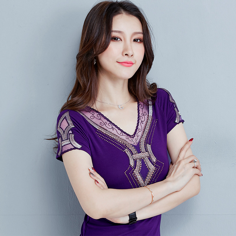 

2021 summer design engraving short sleeve fashion T - shirt women top 5880, White