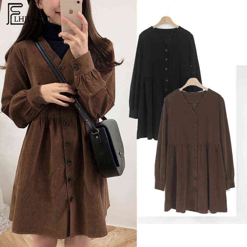 

Cute Sweet Dresses Hot Sales Women Fashion Flhjlwoc Retro V Neck Vintage Preppy Style Girls Casual Loose Mini Button Shirt Dress G1223, Brown