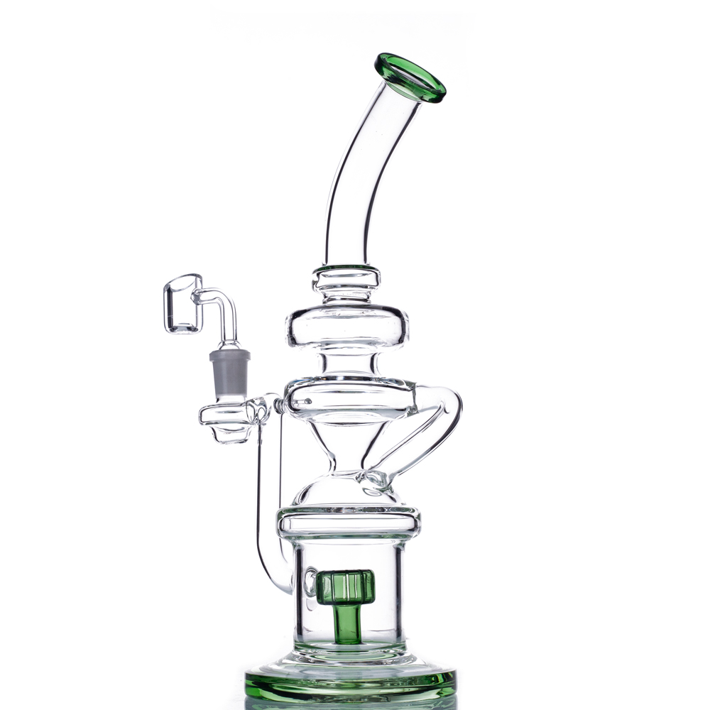 

Hookahs Glass Bong Recycler Dab Rig Smoking Water Pipes Smoke Bongs Tornado Cyclone Recyclers 11 Inch 14mm Joint With Quartz Banger Or slide bowl Wholesales