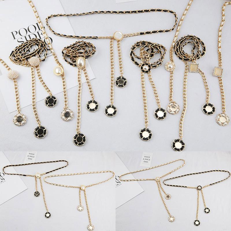 

High Waist Gold Belts For Women Fashion Waistbands All-match Belt Party Jewelry Dress Metal Acrylic Chain, Black;brown