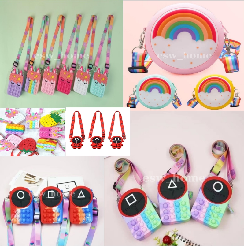 

Party Favor Squid Unicorn Sensory Popet Silicone Push Bubble Stationery Storage Bag Popite Poppit Decompression Coin Purse Fidget Toy