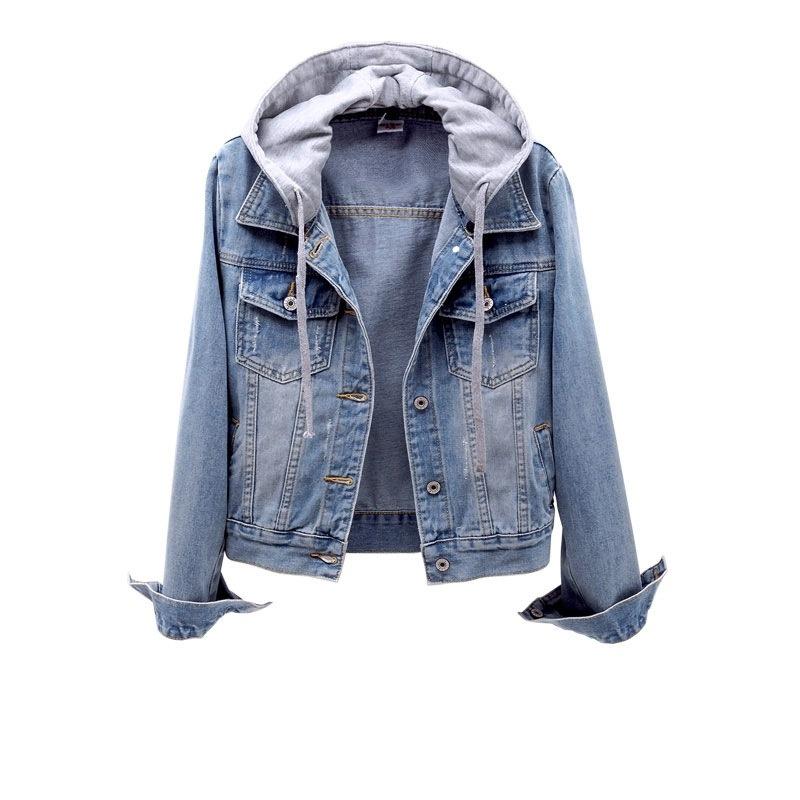 

Women's Jackets Vintage Denim Jacket Women Autumn Coat Ripped Hooded Outerwear Coats Windbreaker Basic Boyfriend Female Jeans Plus Size, Black;brown