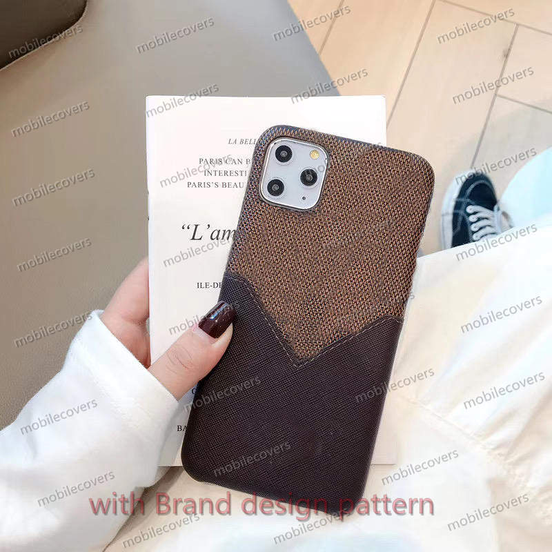 

L logo v Fashion Leather Card Slots Phone Cases For iPhone 13 promax case 12 Mini 13pro 11Pro X XS Max XR SE2 8 7 Plus Cover 12promax, Brown gird