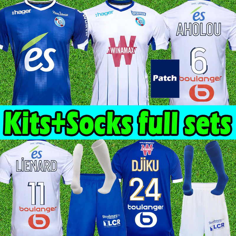 

21/22 RC STRASBOURG ALSACE Soccer Jerseys Maillot de DJIKU THOMASSON LALA MOTHIBA SISSOKO football shirt Hommes men kids kit socks full sets 2021 2022 jersey uniforms, 21 22 home kits