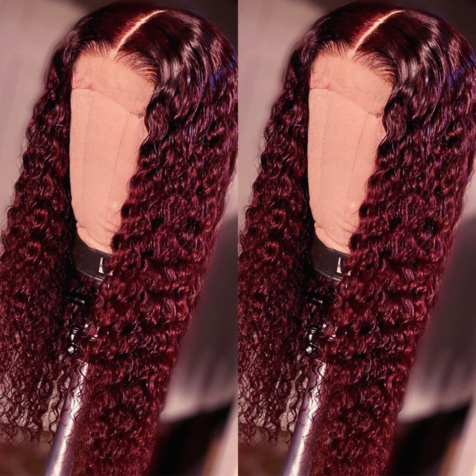 Costume Accessories 180Density Long Curly Lace Front Wigs for Women Middle Part 99J Wine Red Loose Curly Wigs With Baby Hair Synthetic Lace-image-749168593