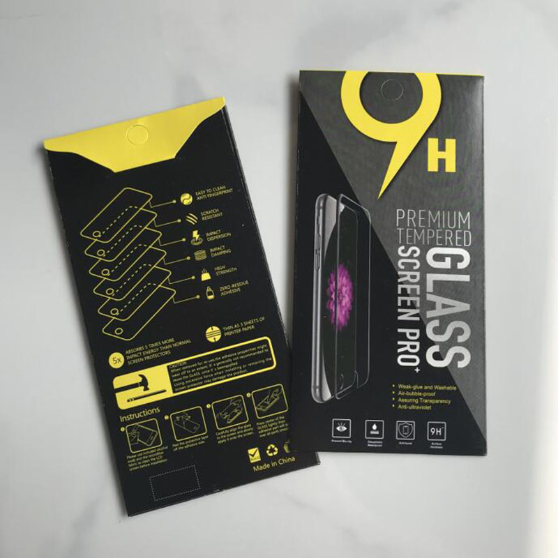 

Simple Universal Black Paper Retail Package Packaging Box Bag For Cell Phone 9H Tempered Glass Screen Protector Film 175*88mm