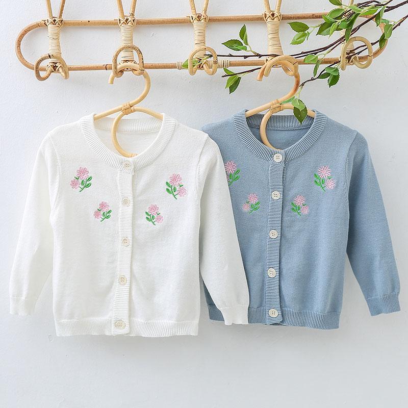 

Jackets Summer Girls Cute Embroidery Cardigan Coat Clothing Baby Long Sleeve Knit Children Kids Sunscreen Coats, Blue;gray