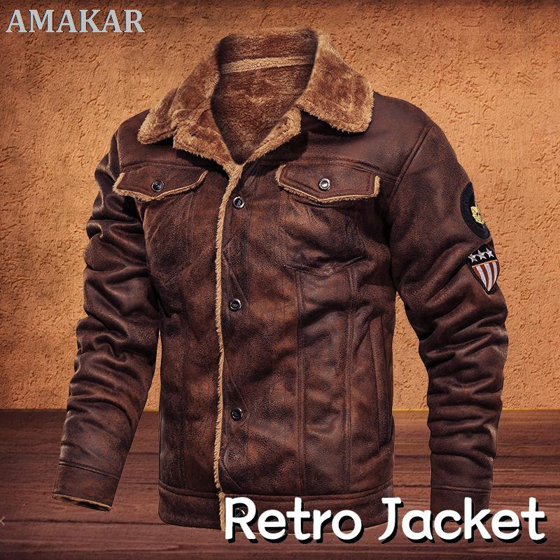 

Men's Jackets Mens And Coats Retro Style Suede Leather Jacket Men Motorcycle Fur Lined Warm Coat Winter Velvet Overcoat, Black;brown