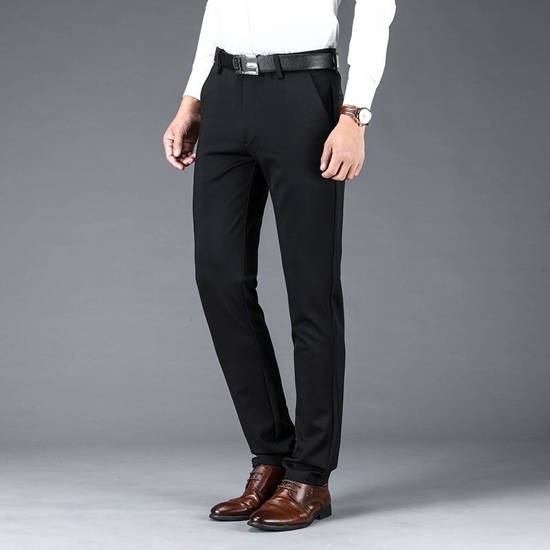 

Autumn and winter 20 business high waist elastic black straight casual men's trousers, 15033 black toothpick pattern