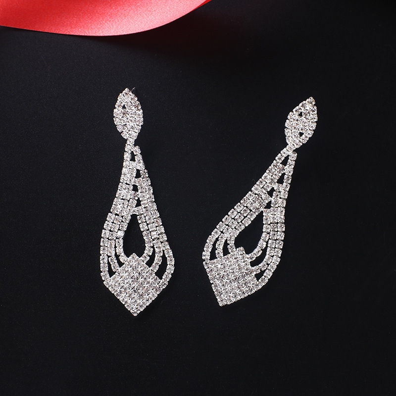 

Sparkling Full Crystal Rhinestone Wedding Bridal Dangle Earrings for Women Drop Earring Brides Engagement Jewelry, Silver