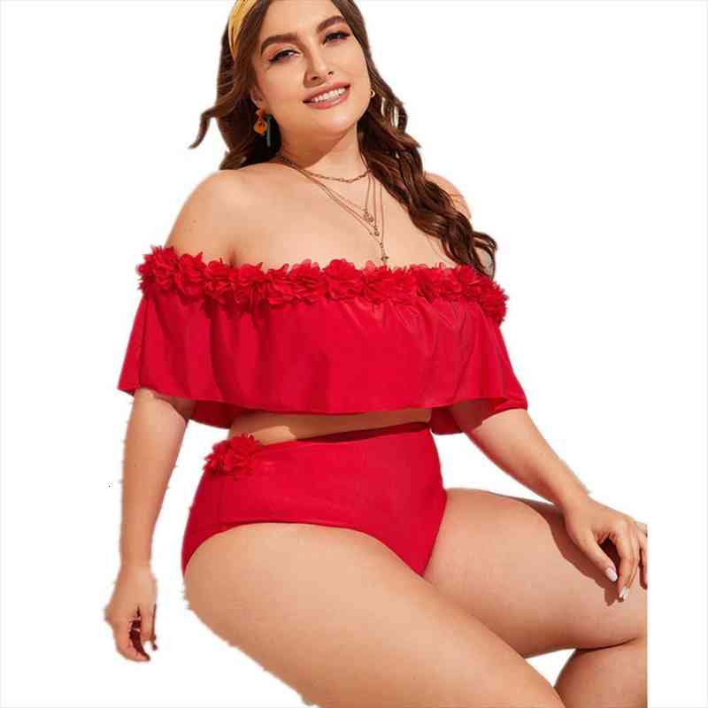 

womens swimsuit plus size swimwear high waist ruffle pieces lace edge beachwear red bathing suit large fat bodysuit female, White;black