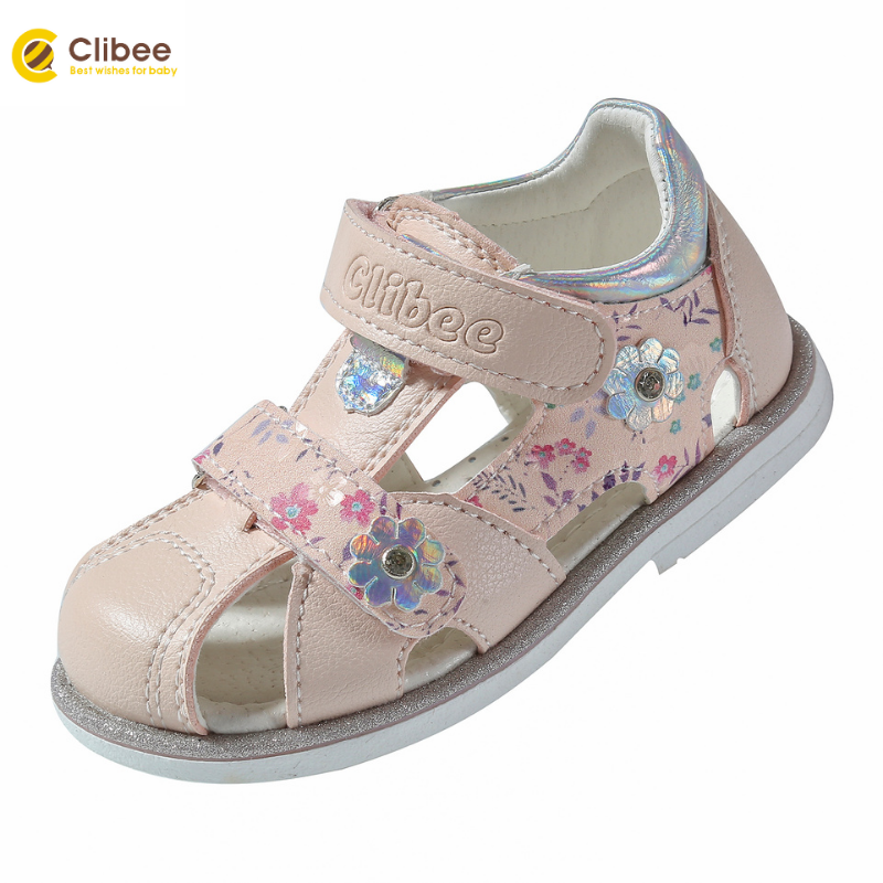 

CLIBEE Girls Floral Summer Sandals Childrens Closed-Toed Leather Sandals with Arch port Kids Orthopedic Summer Beach Shoes, Pink