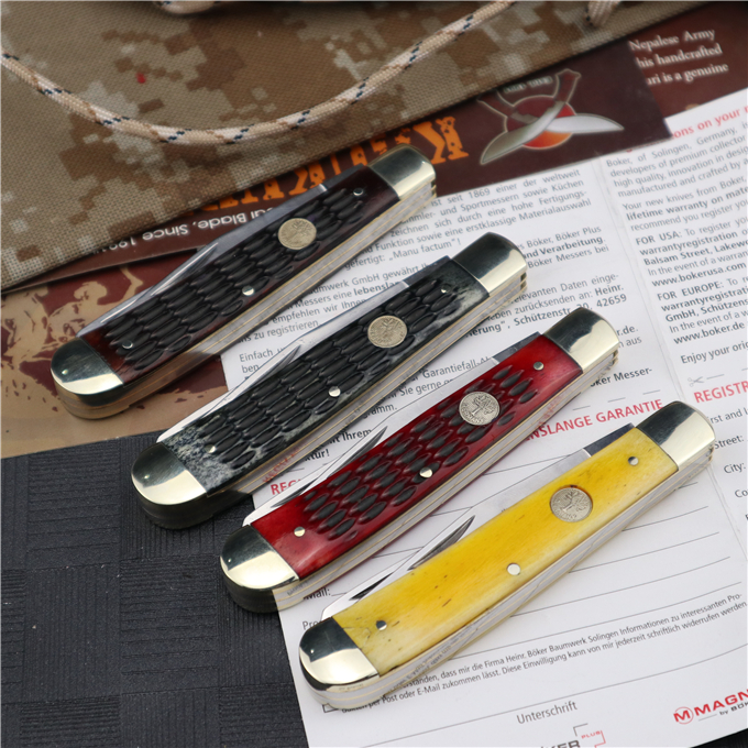 

OEM BOKER-Bull Bone Double Surgery Folding knife 9cr14mov Blade Beef bone Handle Camping outdoor self-defense life-saving knives EDC Tool Fruit knifes BM