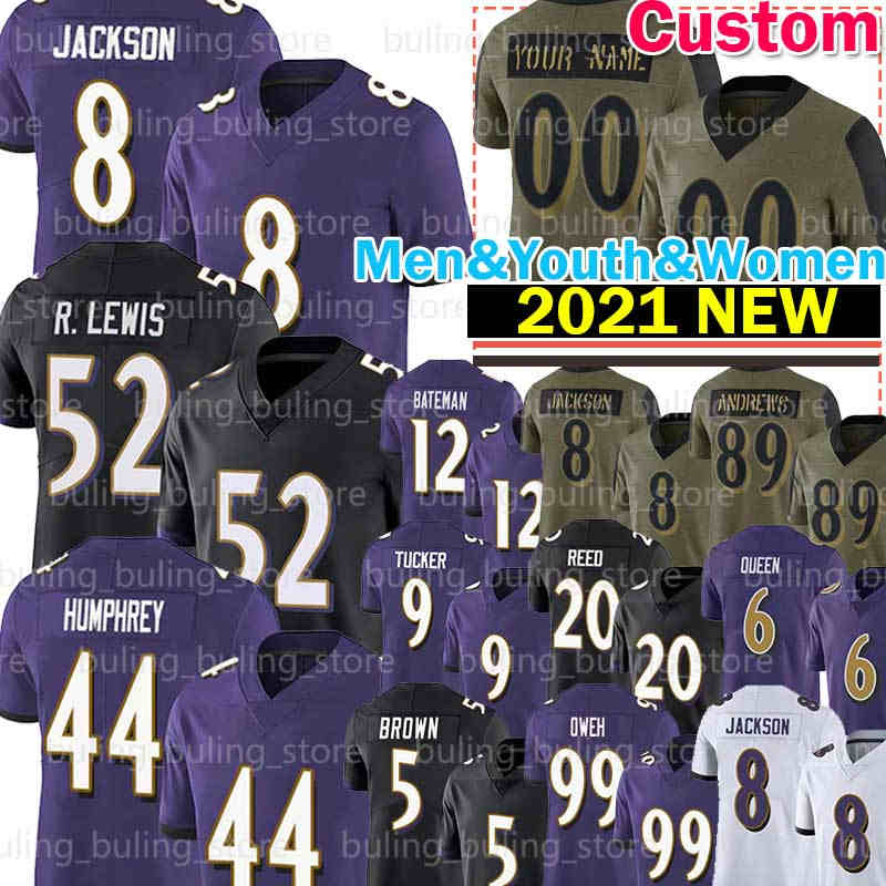 

8 Lamar Jackson Jersey 99 Odafe Oweh 9 Justin Tucker Football 44 Marlon Humphrey Ray Lewis Patrick Queen Rashod Bateman Ed Marquise Brown Reed Mark Andrews LeVeon Bell, Custom youth jersey(w y)