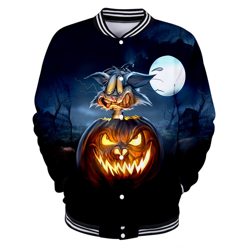 

Halloween Jacket Men's Women's Shorts Jacket Scary grimace print Baseball Jacket High Quality Comfortable Fashion Travel Sports Pa, Black;brown