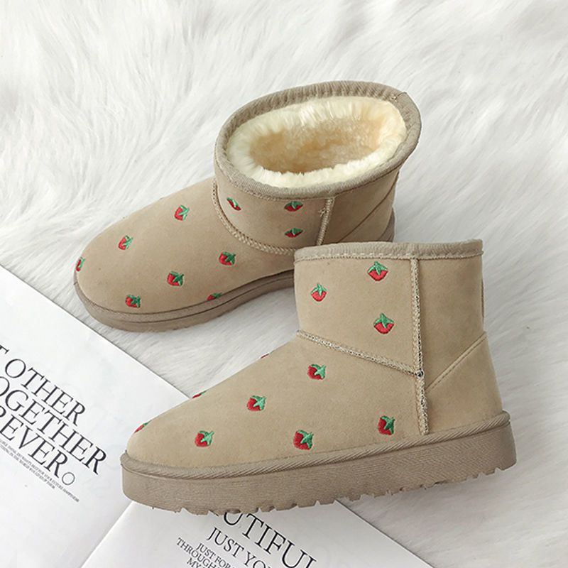 

Winter Short Snow Boots Outdoor Flat All-Match Warm Cotton Shoes With Fleece Lovely Comfortable Non-Slip, Beige