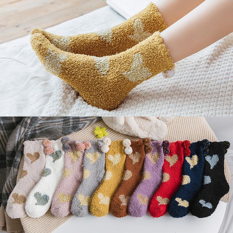 

Sports Socks Ly 10 Pair Coral Fleece Women's Winter Cute Warm Fuzzy Floor With Love Shape Pattern, Black