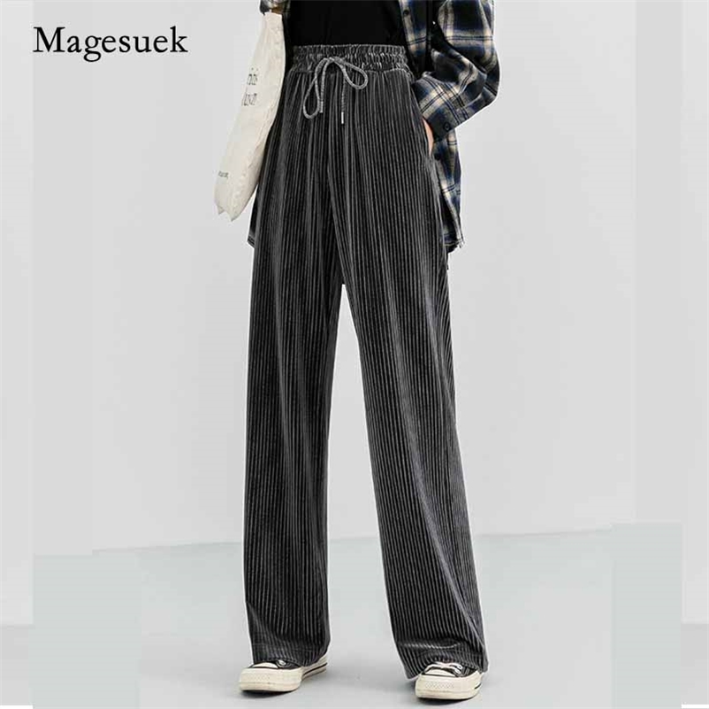

Thicken Corduroy Wide Leg Pants Autumn Winter High Waist Loose Slimming Straight Solid Women's Mujer Pantalones 11179 210518, Gray common