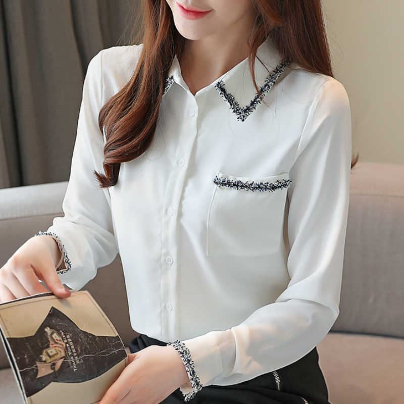 

Fashion Woman Blouses Long Sleeve White Blouse Women Shirts Chiffon Blouse Office Ladies Tops Womens Tops And Blouses B912 210602