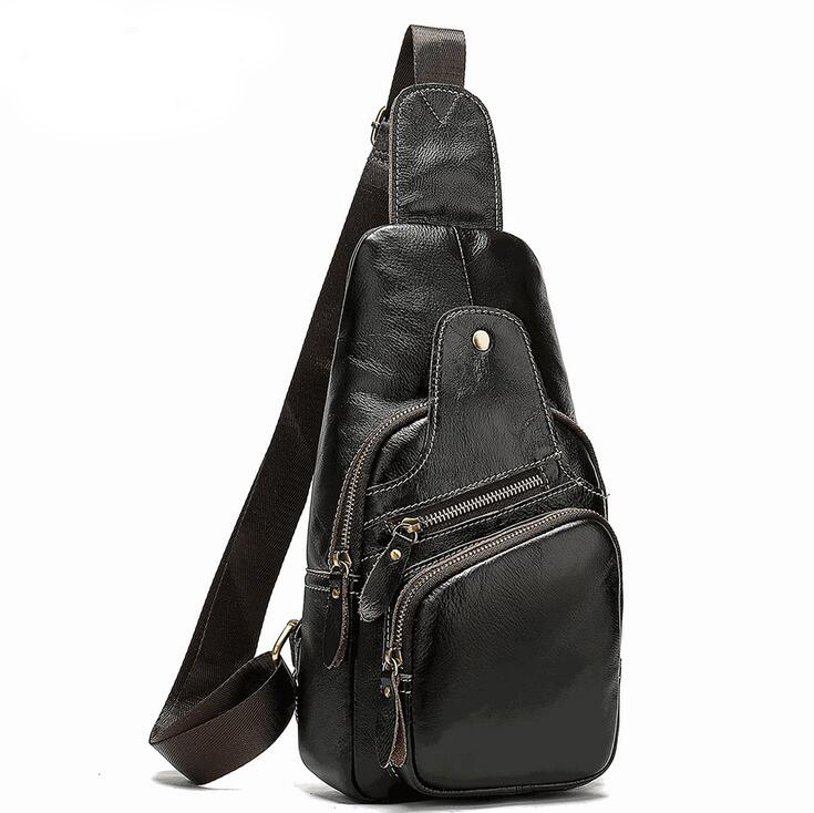 

2021 men's cowhide chest crossbody bag genuine leather men shoulder messenger bags sports satchel top quality 7909, Coffee