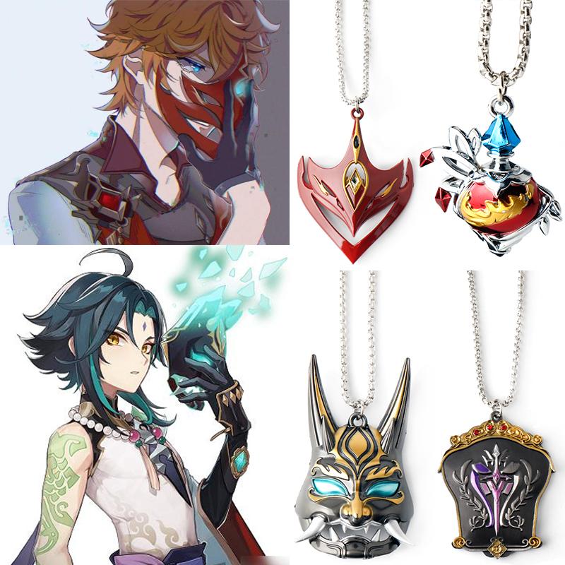 

Pendant Necklaces Game Genshin Impact Necklace Cosplay Tartaglia Xiao Mask For Women Men Fashion Jewelry Christmas Friends Gift