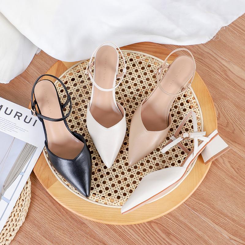 

Dress Shoes 2021 Spring Woman High Heels Split Leather Pointed Toe Sexy Square Heel Ankle Strap Pumps Female Elegant Black Begei, Beige