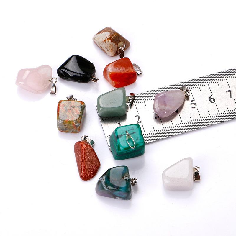 

Charms Natural Semi-precious Stone Irregular High Quality Colorful Pendant Box For Jewelry Making DIY Necklace Accessories 12pcs/box, Bronze;silver