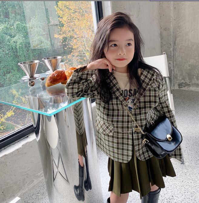 

Jackets 2022 Arrival Girls Boys Plaid Coat Spring Cotton Full Sleeve Fashion Kids Coats 2-8 Years HS822, Blue;gray