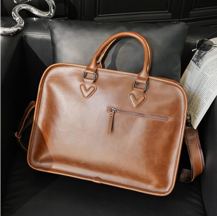 

Factory wholesale men bag Joker Brown horizontal large shaped computer bags retro leather handbag personalized crazy horse leathers business
