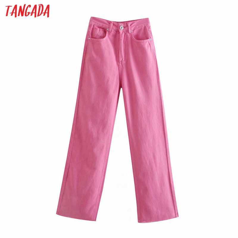 

Tangada Fashion Women Summer Pink Denim Jeans Pants Trousers High Waist Lady Wide Leg Pants Pantalon 4M137 210616, Dark pink-0605