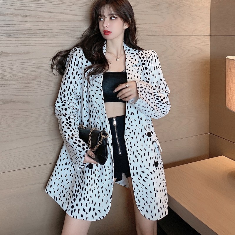 

Spring Women Leopard Print Long Sleeve Blazer Vintage Womens Casual Fashion Outwear 210518, Picture color