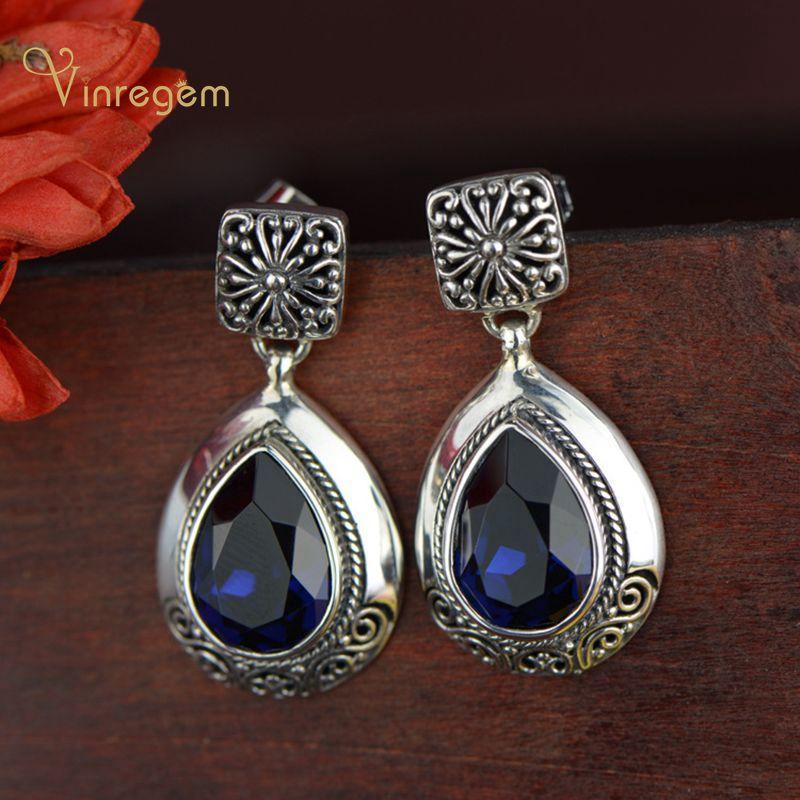 

Dangle & Chandelier Vinregem 100% 925 Sterling Silver Pear Cut Sapphire Gemstone Wedding Engagement Vintage Earrings Studs Fine Jewelry