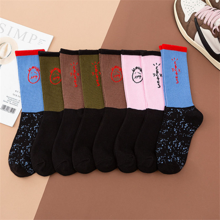 

European American brand socks 3 pairs Travis fashion casual cotton breathable skateboard hip hop men's Blue Brown TS, Black