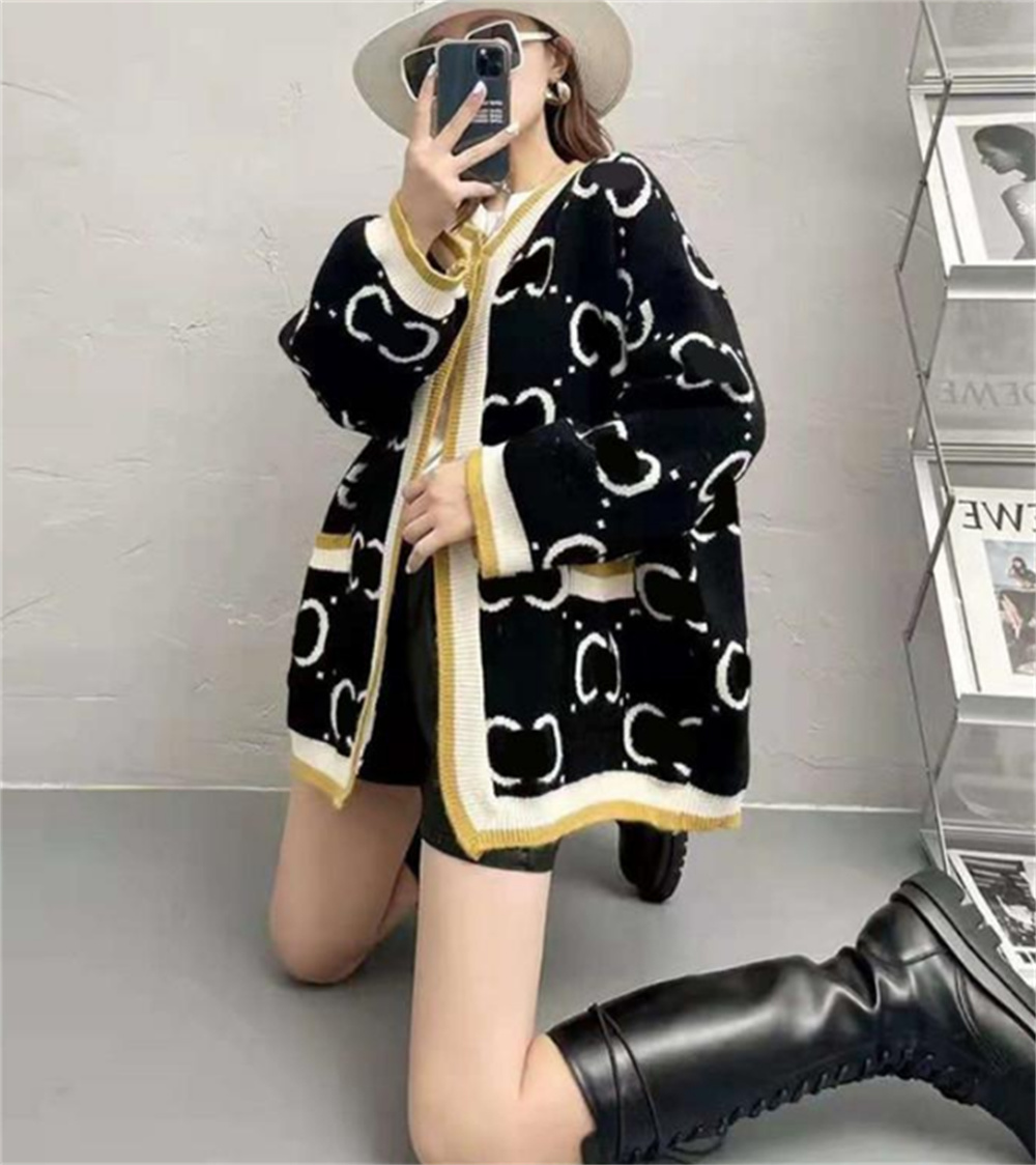 

Women Sweater Knit Designer Autumn Winter Cardigans Knitted Loose Coat Double Letter Printed Sweaters Ladies Outer Wear Thick Streetwear Sweat Coats, No sale