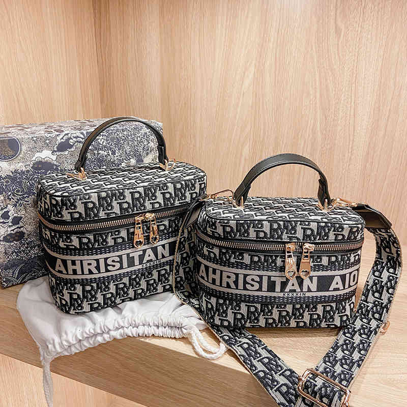 Cosmetic Bag 2021 Net Red Old Flower Canvas Embroidery Make-up Travel Wash Fashion One Shoulder Cross Square Box Women's