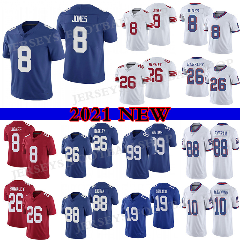

8 Daniel Jones 26 Saquon Barkley Football Jersey Eli Manning 88 Evan Engram NewYorkGiants Leonard Williams 21 Jabrill Peppers Men's Stitched, Blue